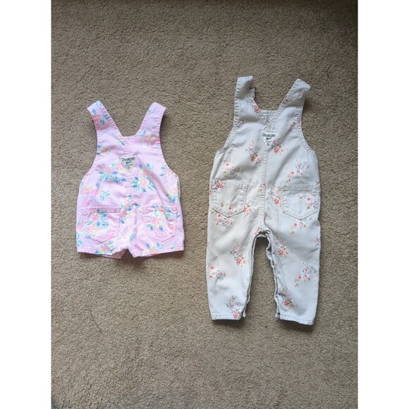Bundle 2 OshKoshB’Gosh Girls Overalls 6 Months Green Long pink Short Excellent - Picture 9 of 13
